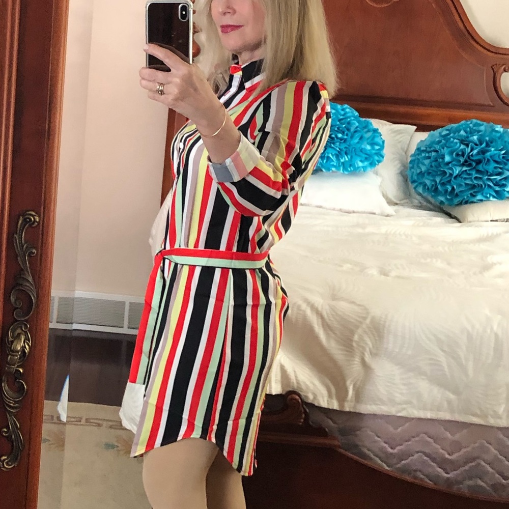 Striped shirt dress with tie - Picture 3 of 7